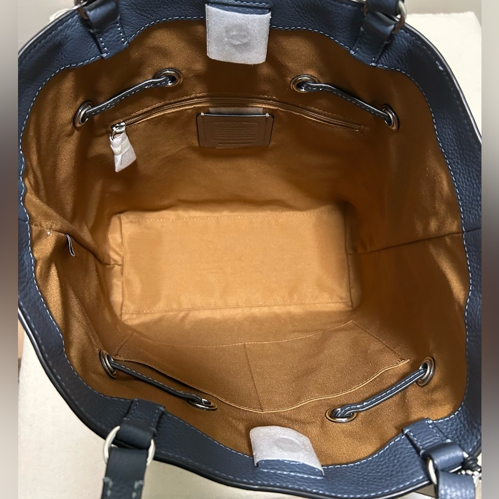 COACH Andy Suede and Pebble Leather Tassel Cinch Tote in Denim Blue NWT - Picture 10 of 12